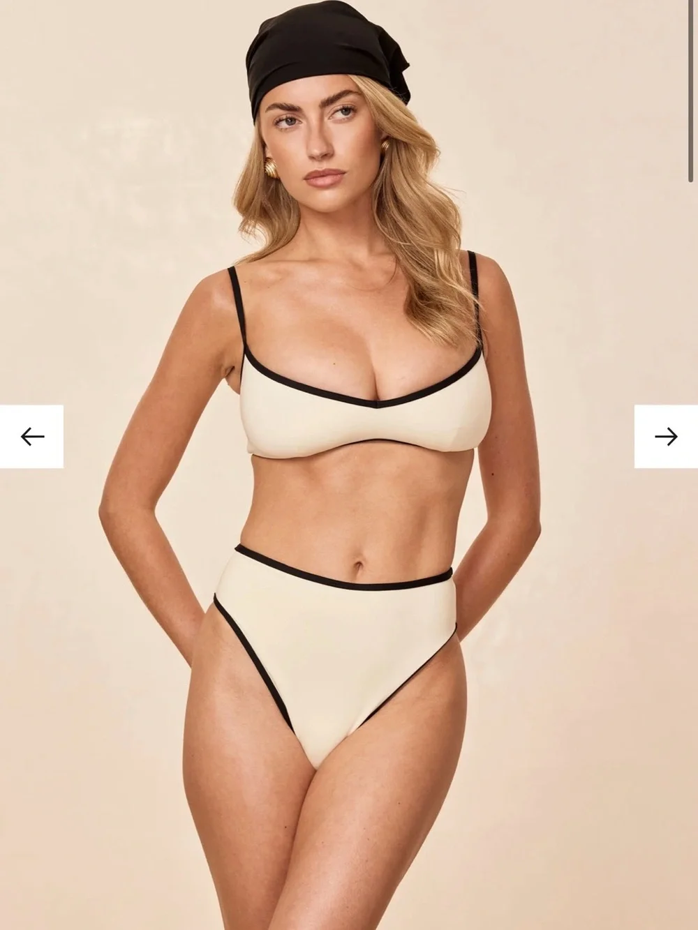 Monday Swimwear Cream Bikini Top with Black Trim